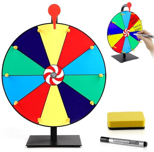 WIOONI Glücksrad zum Drehen, 10 Slots Glücksrad Spielzeug mit Trocken Abwischbarem Marker und Radiergummi, Preisrad-Spinner mit Ständer, Roulette-Spinner des Glücks für Messen, Karneval