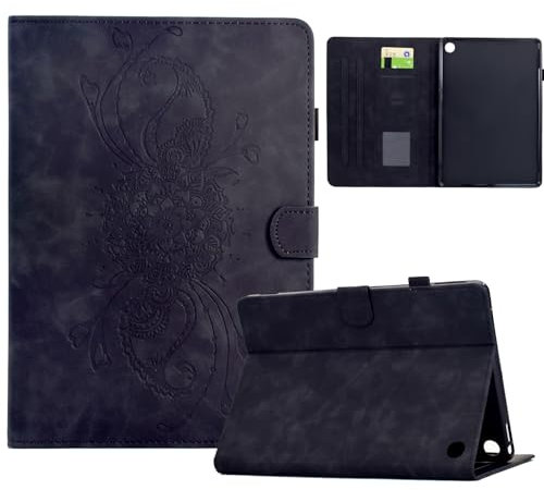 Funda Compatible con Tablet Fire HD 8 / HD 8 Plus (12/10ª generación, 2022/2020) - Funda de Cuero de Primera Calidad Smart Folio Case con Soporte y Billetera - Negro