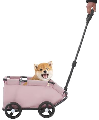 Poussette pliable à 4 roues pour animaux de compagnie, chat, avec boucle de sécurité, 86 x 51 x 35 cm, pour chien, chat et autres petits animaux, rose