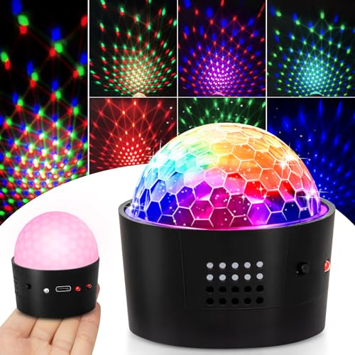 LED Discokugel 7 Beleuchtungsform Musikgesteuert Discolicht Lichteffekte mit USB Kabel und Batterie Disco Partylicht für Halloween Weihnachten Kinder Disco DJ Party Geburtstag (Mini, 5,5 cm)