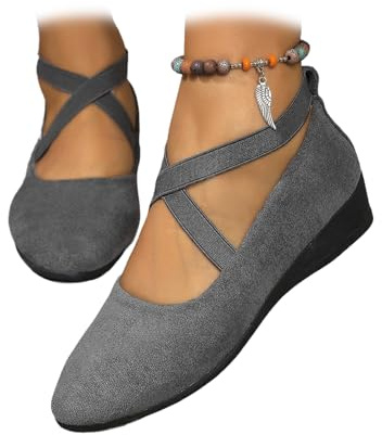 Women's Comfortable Arch Support Wedge Slip-On Shoes, Lightweight Leather Shoes Low Heel Wedge Casual Work Ballerina Court Shoes
