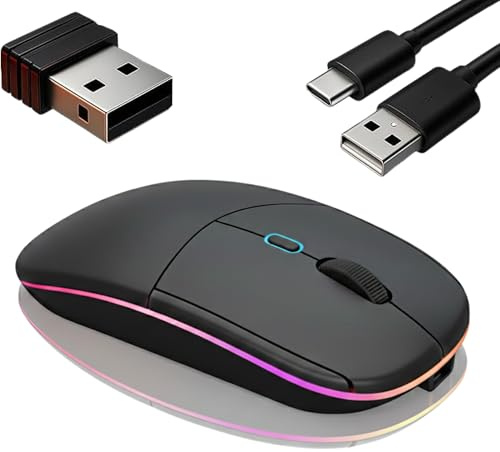 Wireless Bluetooth Mouse for Laptop, Slim LED Rechargeable RGB Mouse Ergonomic Design with Compatible Bluetooth & 2.4G Devices, USB Bluetooth Mouses for Laptop Computer
