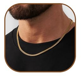 Esrael 3.5/5mm Silber/Gold/Schwarz Panzerkette Edelstahl Halskette Herren, Kubanische Kette für Männer und Jungen Schmuck Geschenk für Herren Damen 18/20/22/24 Zoll