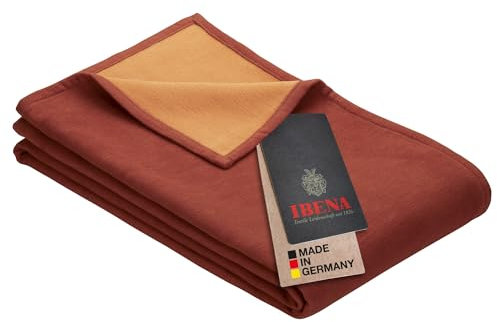 Ibena Stockholm Bio Wolldecke 140x200 cm - 100% Baumwolle, Made in Germany, Baumwolldecke orange Terra zweifarbig