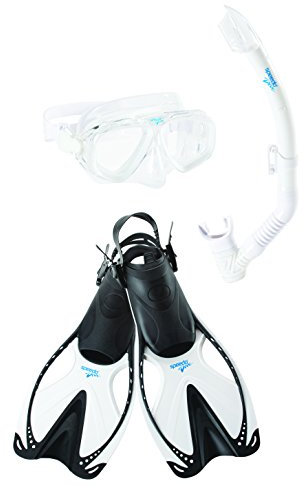 Speedo Adventure Mask Snorkel Fin Set, Black/White, Large/X-Large