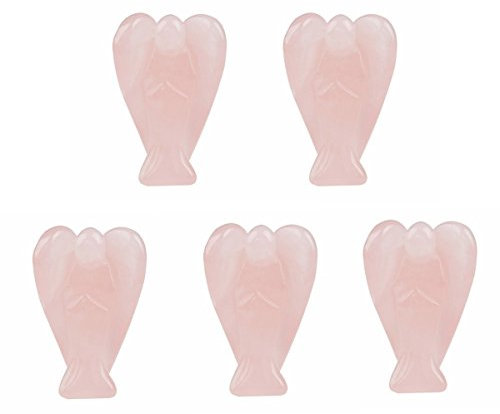 mookaitedecor 5 Pièce Quartz Rose Ange Decoration,Pierre Guérison Figurine Ange Gardien de Poche Porte Bonheur Statue,1.5 Pouce