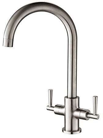 Hapilife Gebürstete Küchenarmatur Zwei Griffe Schwenkauslauf Monoblock-Spültischarmatur Doppelhebel Gebürstetes Nickel Küchenarmatur