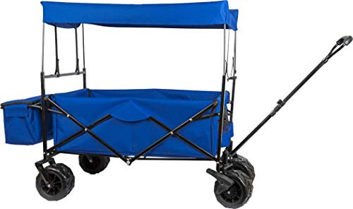 small foot 11316 Faltbarer Bollerwagen mit Sonnendach für Ausflüge, platzsparend, mit Aufbewahrungstasche und Bremsen Spielzeug, Blau