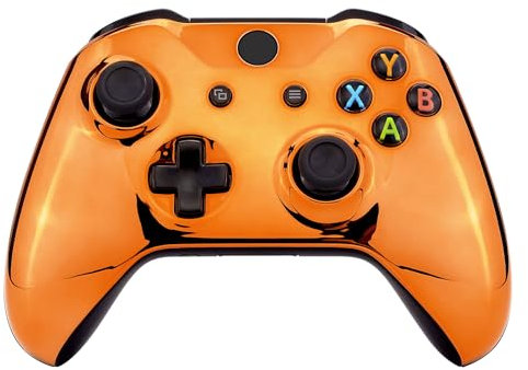 eXtremeRate Coque Avant de Remplacement pour Xbox One S/X Manette, Coque Avant Customisé pour Xbox One S/X Manette (Modèle 1708), Chromé Orange