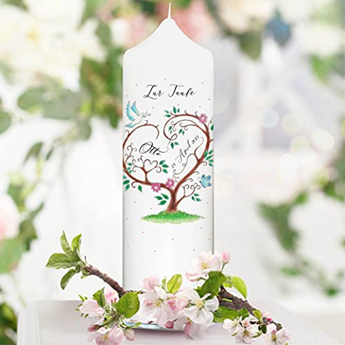 Wandtattoo Loft Patenkerze Baum des Lebens mit Taube - Kerze zur Taufe, Geburt oder Kommunion – weiß 18 x 7 cm mit Name und Datum