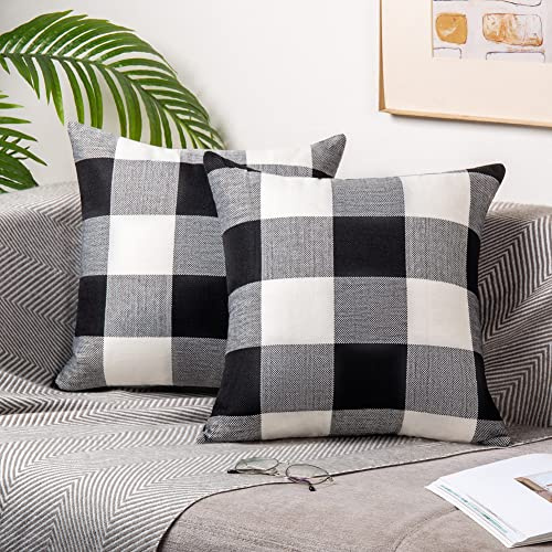ORANIFUL Kissenbezug 40x40 cm 2er Set Kariert Kissenbezüge Weihnachten Zierkissen Leinen Dekorative Sofakissen Kissenhülle Dekokissen für Sofa Couch Schlafzimmer Wohnzimmer (Schwarz & Weiß)