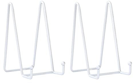 HCHLQLZ Plate Stands for Display - 6 Inch White Easel Holders for Decorative Plates, Picture Frames, Books, Tablets, Tabletop Art - 2 Pack