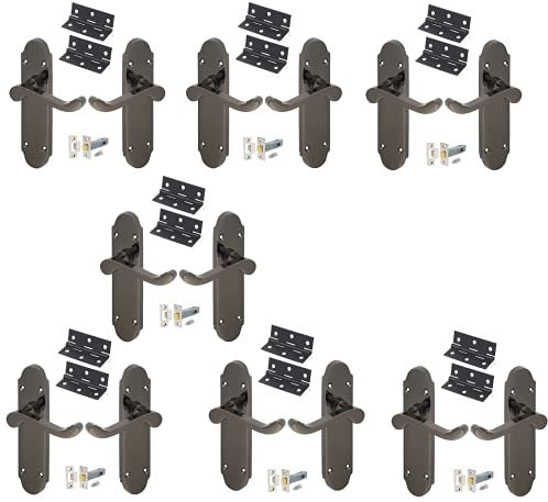 Door Handle Black Nickel Epsom Style Victorian Scroll with Hinges and Tubular Latches x 7 Sets - Haven Heritage ®