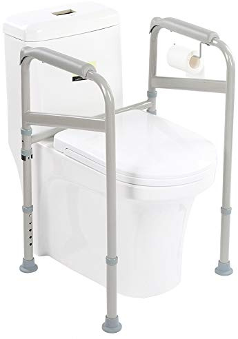 Wakects Bracciolo Toilette, Struttura Di Supporto per Toilette, Sicurezza Ringhiere Bagno,2 in 1 Telaio di Sicurezza, per Disabili Incinte Supporto Antiscivolo