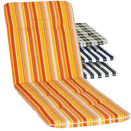 Beo Sonnenliege Auflage Waschbar Bali | Made in EU nach Öko-Tex Standard | Atmungsaktive Auflage Gartenliege mit Gummi-Halteband | UV-beständige Liegestuhl Auflage mit Streifen in Gelb-Orange
