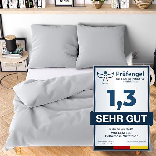 Wolkenfeld Bettwäsche 135x200 4teilig hell grau - kuschelig weich & bügelfrei - 2X Bettbezug + 2X Kissenbezug 80x80 - Ganzjahres Bettwäsche-Sets