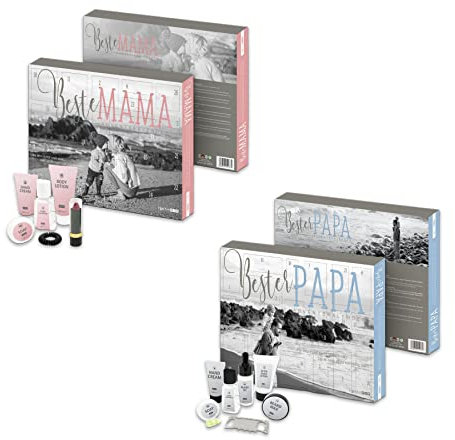 itenga Adventskalender Set für Frauen und Männer I Beste Mama und Bester Papa I aus Karton zum Aufhängen I gefüllt I 24 Überraschungen