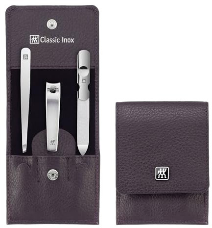 ZWILLING Maniküreset (3 Teilig, Nagelpflege und Pediküre, Echt Leder Etui, mit Nagelknipser), Edelstahl Poliert, Anthrazit
