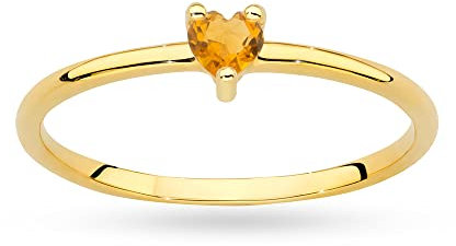 MARKO Damen-Goldring mit 0,10Ct Citrin in Form eines Herzens | 14 Karat Gold (585) | Goldring inklusive Box | Goldring für Frauen (Citrin, 52 (16.5))