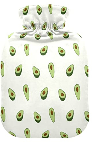 Mnsruu Avocado Fruit Summer Hot Water Bottle with Velvet Cover, 1L Transparent Hot Water Bag for Hand Pain Relief Hot Cold Therapy Cramps