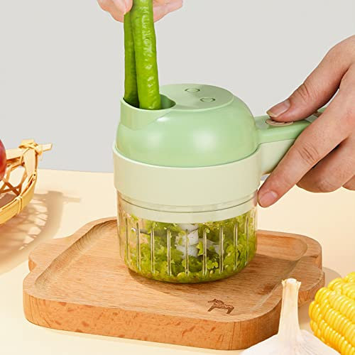 Jeanoko 4 in 1 Electric Vegetable Cutter Mini 200ml USB Charging Handheld Wireless Food Processor Electric Garlic Chopper with Brush
