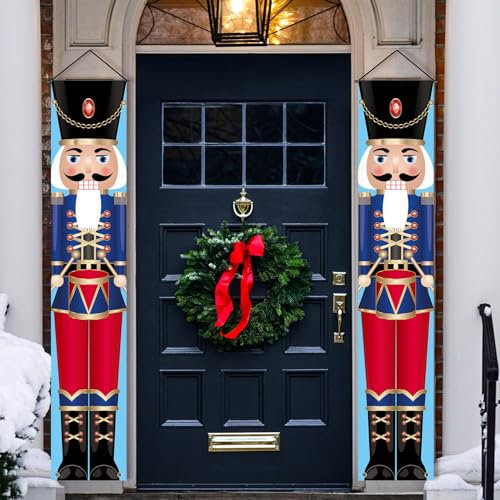 Weihnachtlicher Nussknacker, Drummer, Türhänger, Veranda-Banner, Innen- und Außenbereich, Hausdekoration, Nussknacker-Banner für Haustür, Wohnzimmer, Küche, Wand, Party