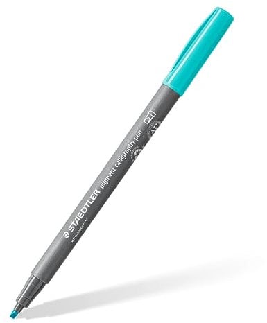 STAEDTLER Kalligraphie Fasermaler pigment Arts, türkis, 2,00 mm Kalligraphiespitze, pigmentierte Premium-Zeichentusche, wasserfest, 10 türkise Handlettering Filzstifte im Kartonetui, 375-35