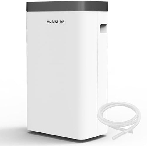 Luftentfeuchter 12L/Tag, Luftentfeuchter Elektrisch mit Ablaufschlauch 1,2m, Raumentfeuchter mit LED Anzeige,Wäschetrocknung, Ablaufschlauch,24H Timer und Abtauen, Ideal für Keller, Gegen Feuchtigkeit