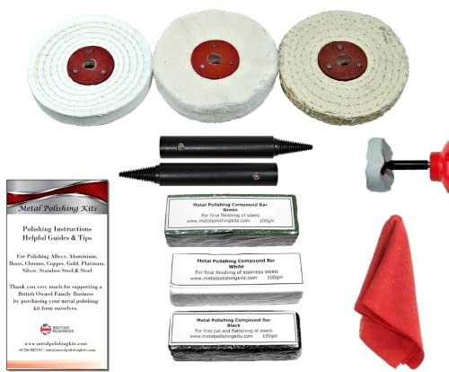 Bench Grinder Add-On Steel Stainless Steel Polishing Buffing Kit 4” x 1/2” Mops