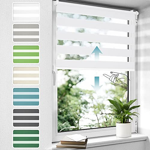 bobodeco Doppelrollo schnurlos Klemmfix ohne Bohren Duo Rollos für Fenster & Tür, 60x120cm (BxH) Weiß, Drücken Und Ziehen Springrollos Klemmrollo ohne Schnur lichtdurchlässig & Blickdicht