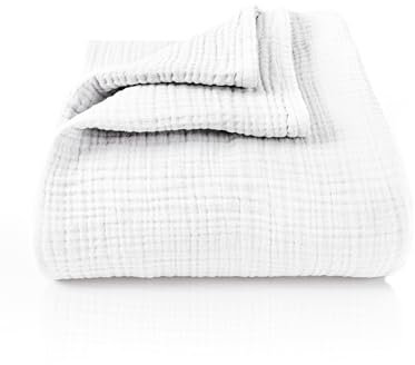 LAYNENBURG Premium Musselin Tagesdecke 180x220 cm - 100% Baumwolle - extraweiche Baumwolldecke als Kuscheldecke, Bett-Überwurf, Sofa-Überwurf, Couch-Überwurf - warme Sofa-Decke (Weiß)