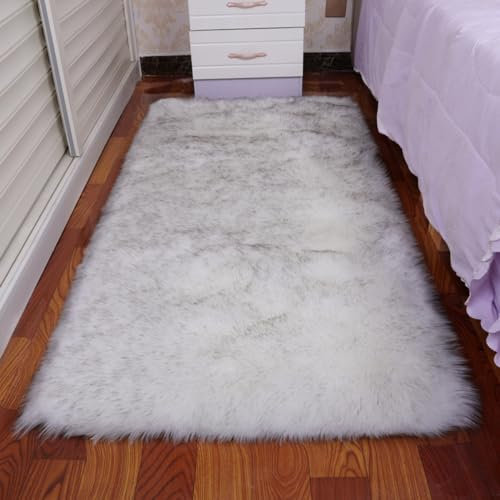 Plüschteppich Hochflor Flauschiger Teppich rutschfest Teppichvorleger Rugs Vorleger Carpets Auslegeware für Wohnzimmer Schlafzimmer Korridor Balkon Erkerfenster Arbeitszimmer,Weiß grau,30x30cm