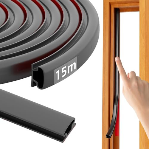 Symyda Joint de Porte D'entrée, Joint Fenetre Isolation D-Profil, Joint Caoutchouc Autocollante, Pour les espaces entre les cadres de porte et PVC Porte Voiture (Noir, 15M)