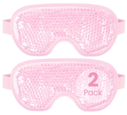 NEWGO Cooling Eye Mask for Puffy Eyes, Reusable Hot Cold Therapy Gel Cold Eye Mask for Migraine, Headache, Dark Circles, Dry Swollen Eyes, Sinus Pain-Pink 2pack