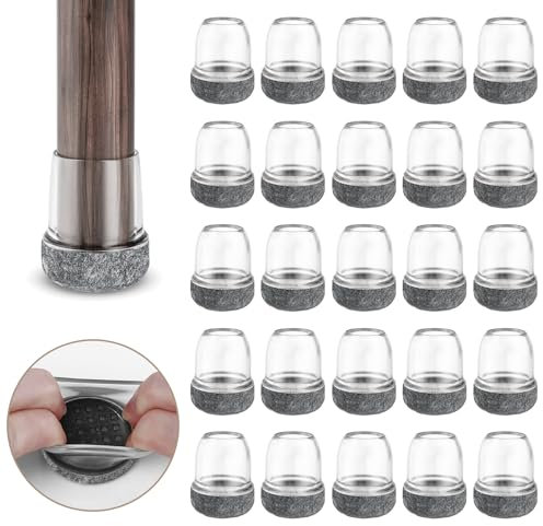 RCHYFEED 24Pcs Silicone Chair Leg Floor Protectors 19-25mm, Transparent Furniture Leg Caps Cups with Grey Felt Pads for Protecting Hardwood Floors from Scratches, Furniture Sliders Table Leg Cover