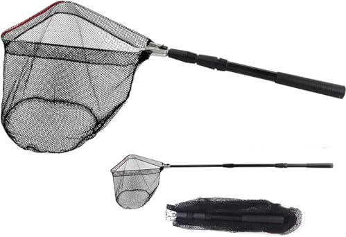 Épuisette de Pêche Pliable, Filet de Peche Poisson 130cm, Filet de Pêche Extensible avec Poignée Télescopique Alliage d'Aluminium pour Carpe Truite Crevette Etang Bassin Poisson