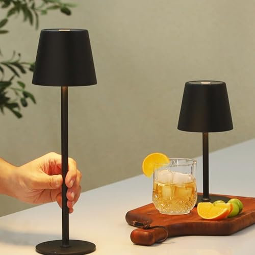 DEELUX LED Tischlampe Kabellos Dimmbare Touch LED Akku Tischleuchte Höhenverstellbar 3 Farbtemperatur 4000mAh Für drinnen und draußen geeignet Wiederaufladbar USB-C Metallmaterial Schwarz 2 PCS