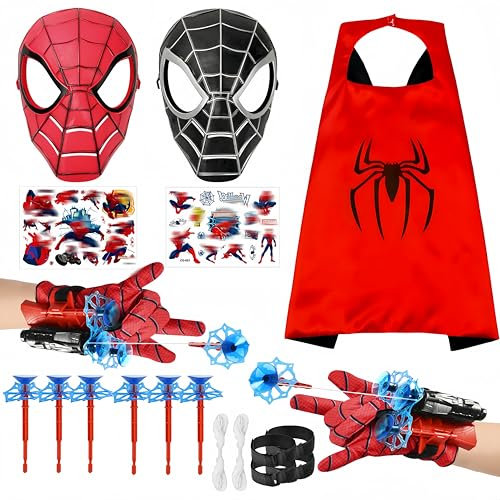 JIASHA Gant de Lanceur Spiderm, Spiderm Launcher avec Masque et Autocollants Jouets de Poignet Lanceur de héros Spiderm Launcher Spiderm Gant de Cosplay en Plastique pour Enfants (E)