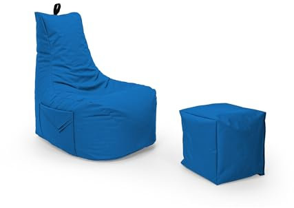 Nadimaideal Gamer Sitzsack Komfort XL - XXL für Kinder, Teenager & Erwachsene | Indoor & Outdoor | Sitzsack Gaming | Füllung EPS Perlen (Königsblau, Sitzsack XXL mit Hocker)