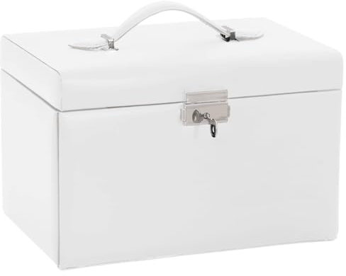 vidaXL Schmuckkästchen 3-Schichten mit Spiegel Abschließbar Weiß, Schmuckkasten, Schmuckkoffer, Schmucktruhe, Schmuckbox, Schmuckorganizer