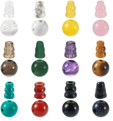 PandaHall Guru-Perlen-Set mit 3 Löchern, Buddha-Mala-Gebetsperlen, 8 mm, runde Edelsteine, lose Perlen, Steinperlen, Kegel für Yoga-Armband, Rosenkranz, Halskette, Schmuckherstellung, 12 Sets