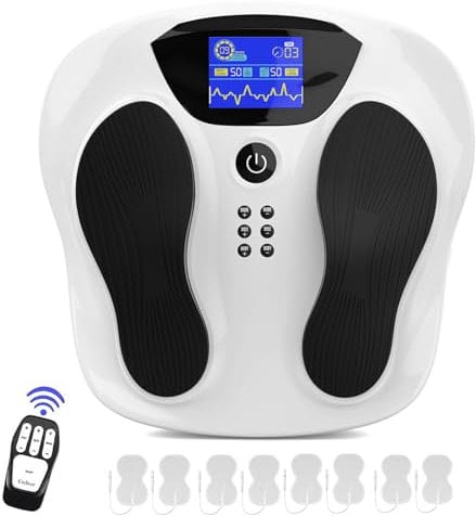 Fußmassagegerät für Schmerz und Durchblutung, EMS & TENS Fußzirkulationsgerät für Plantarfasziitis, Arthritis, Knöchel- und Beinschmerzen, Ischias, Schwellungsreduktion, 99 Intensitäten, 25 Modi