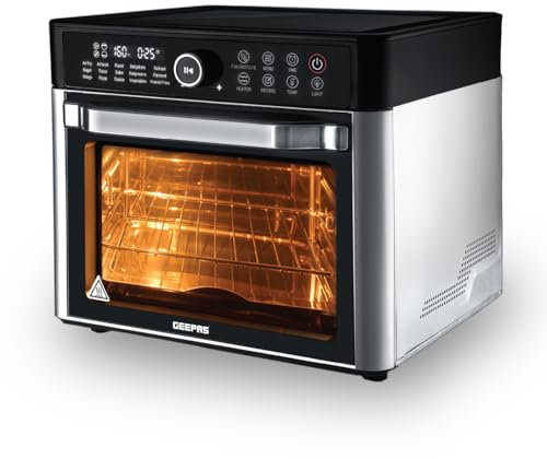 GEEPAS 22L Air Fryer Oven | Countertop Convection Mini Toaster Oven with Digital Display Timer Temperature Control | Double Glass Door 15 Preset Mode - Airfry/Roast/Bake/Dehydrate | Family Size 1700W