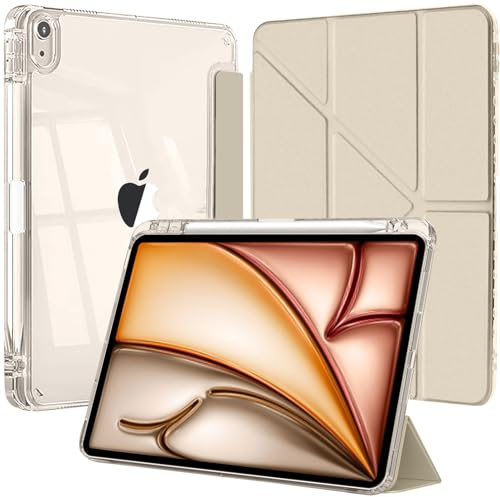 Coque Étui pour iPad Air 13 Pouces M4 M3 M2 (2026 2025 2024) avec Porte-Stylet, Compatibilité Pencil Pro & Pencil USB-C, 6 Angles de Vision Réglables, Dos Transparent, 3-Lumière Stellaire