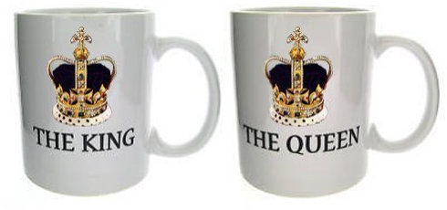 King and Queen Set of Couple Novelty 11oz Ceramic Mugs - Treat Republic Range.