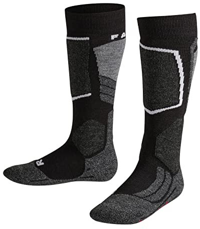 FALKE Unisex Kinder Skisocken SK2 Intermediate K Kh Wolle Funktionsmaterial warm dick 1 Paar, Schwarz Black-Mix 3010, 27-30