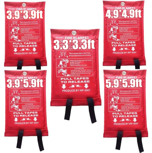 Inf-way Emergency Fire Blanket for Home and Kitchen, 5 Size for Choice, 1 Pack Extra Large Fire Blanket 4.9x4.9ft