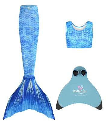Meerjungfrauenschwanz mit Monoflosse und bauchfreiem Top zum Schwimmen und als lustiges Kostüm Geeignet für Jungen und Mädchen Gr. Alter 9-11, Starbright Princess