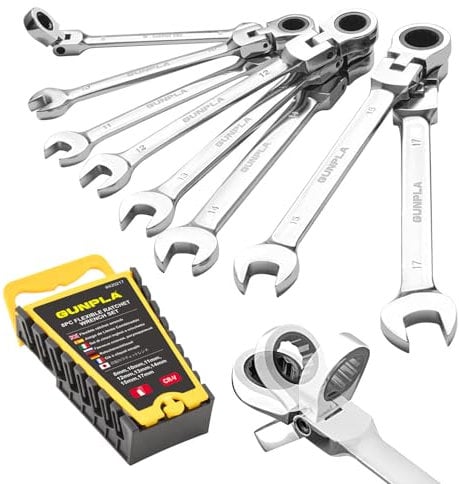 Gunpla Jeu de 8 Clés Mixtes Polygonales Kit de Clef Cliquet Réversible Flexible Outil Métrique avec Support à Manche de Rangement Pour Atelier