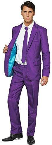 OFFSTREAM Costume da Festa per Uomo - Completo 2 Pezzi A Tinta Unita per Festa di Halloween con Giacca, Pantaloni E Cravatta - Viola